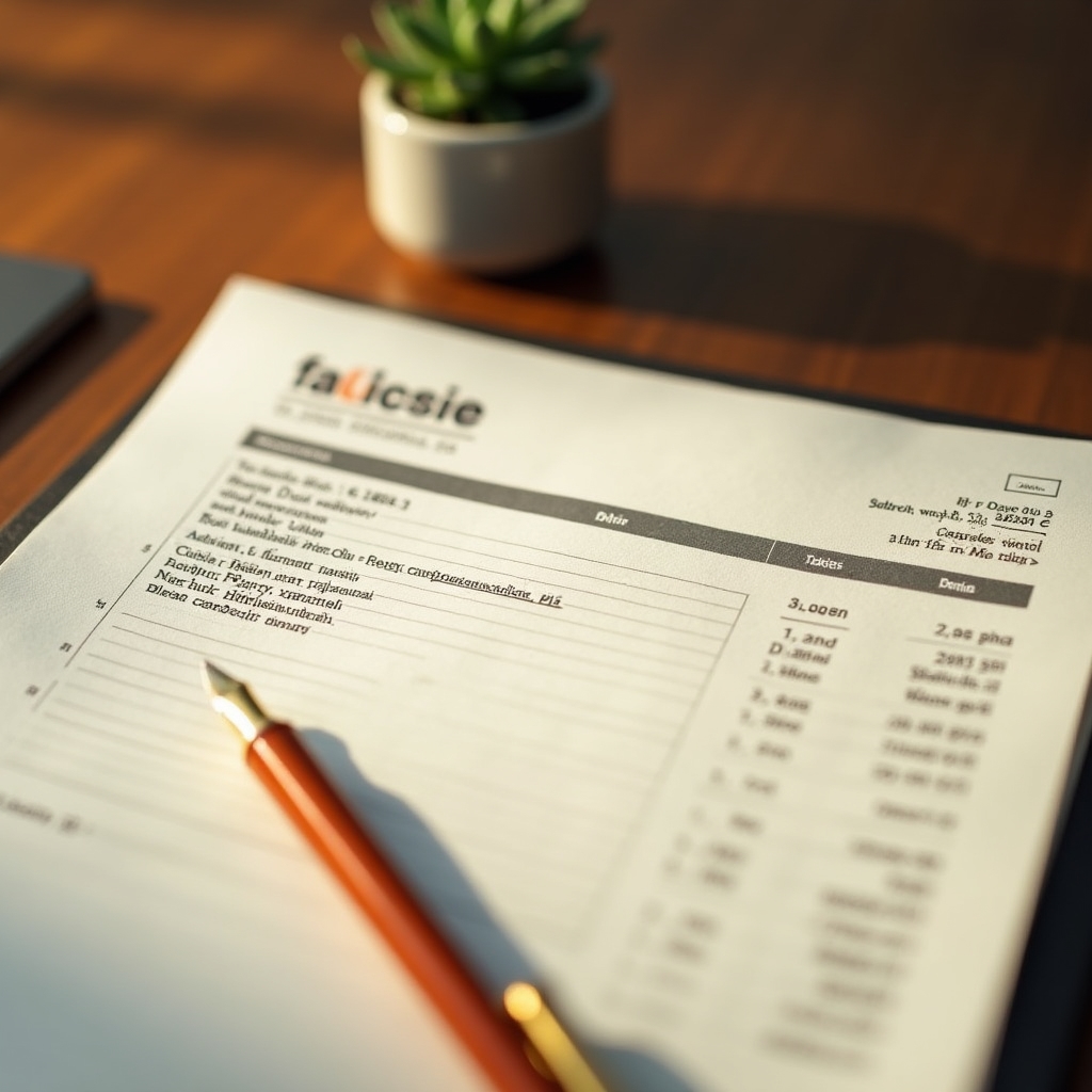 A Polish faktura invoice document on a wooden desk